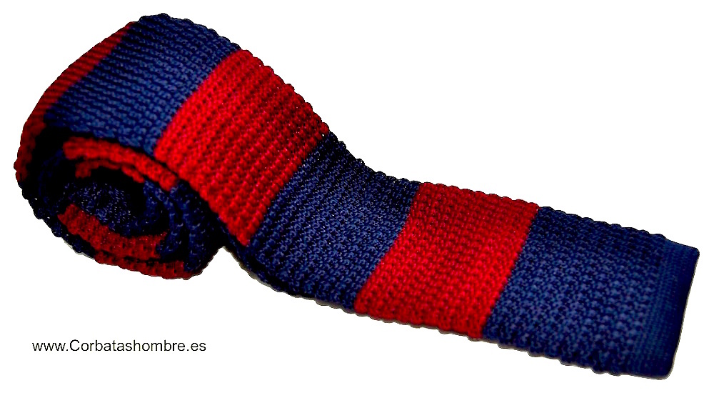 CORBATA PUNTO AZUL MARINO Y ROJA A RAYAS HORIZONTALES 