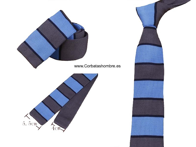 CORBATA PUNTO AZUL Y GRIS A FRANJAS 