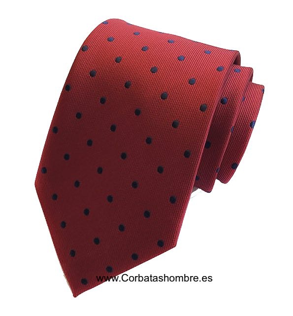 CORBATA ROJA CON LUNARES AZUL MARINO ELEGANTES 