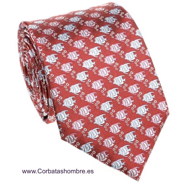 CORBATA ROJA CON PECES Y BURBULJAS 