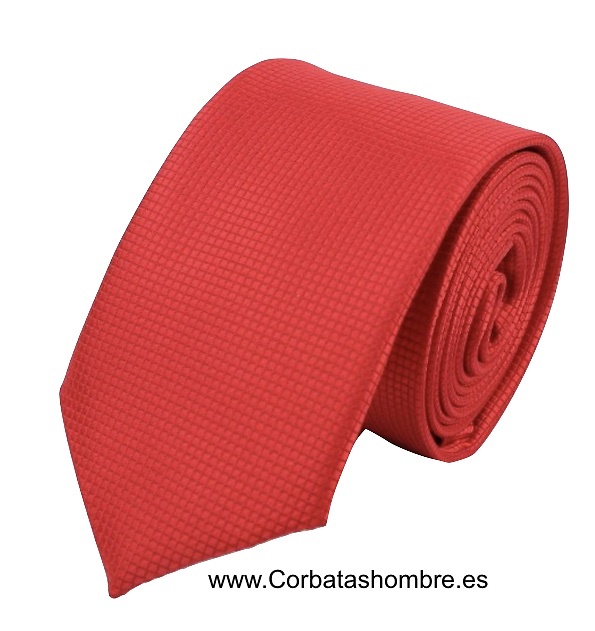 CORBATA ROJA ESTRECHA Y LISA DE JACQUARD 