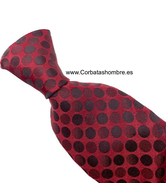 CORBATA ROJA OSCURO CON LUNARES GRANATES TORNASOLADOS 