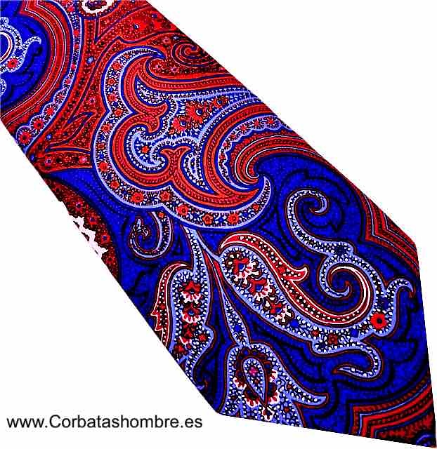 CORBATA ROJO INTENSO Y AZULONA DE CACHEMIRES ELEGANTÍSIMA 
