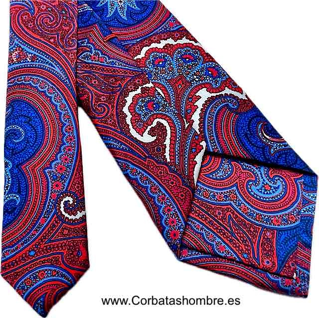 CORBATA ROJO INTENSO Y AZULONA DE CACHEMIRES ELEGANTÍSIMA 