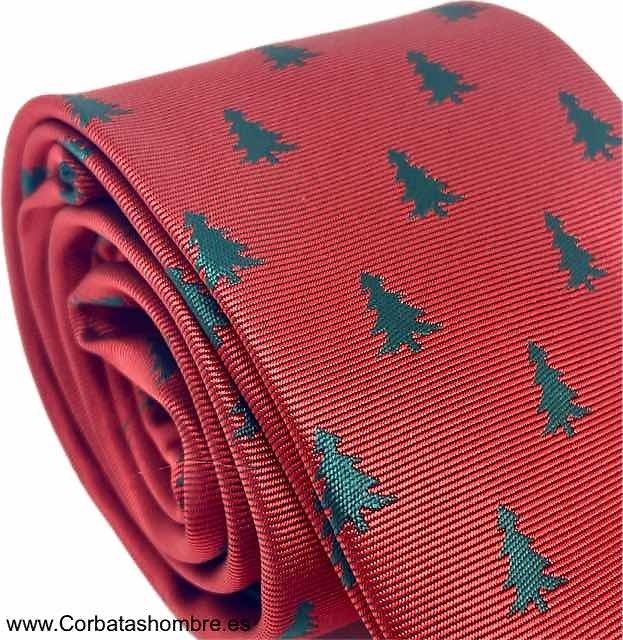 CORBATA ROJO NAVIDAD CON ÁRBOLES DE ABETO VERDES 