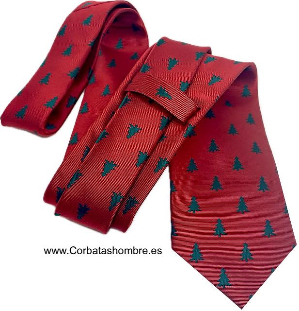 CORBATA ROJO NAVIDAD CON ÁRBOLES DE ABETO VERDES 