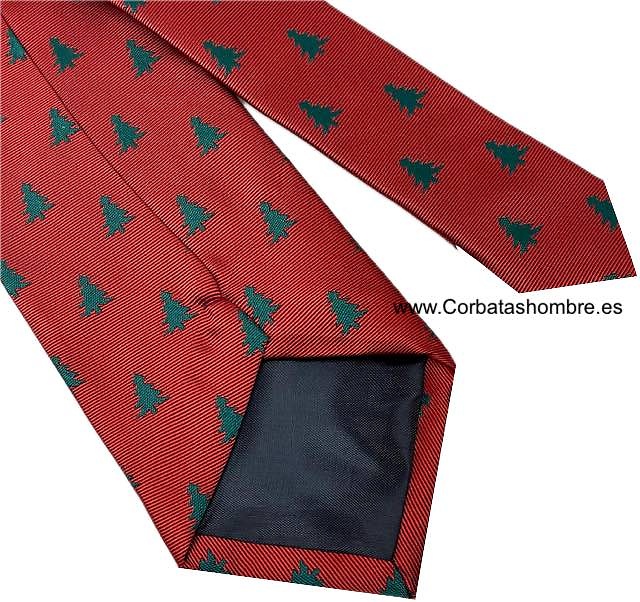 CORBATA ROJO NAVIDAD CON ÁRBOLES DE ABETO VERDES 