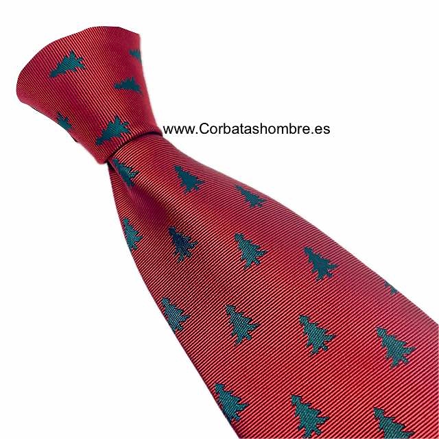 CORBATA ROJO NAVIDAD CON ÁRBOLES DE ABETO VERDES 