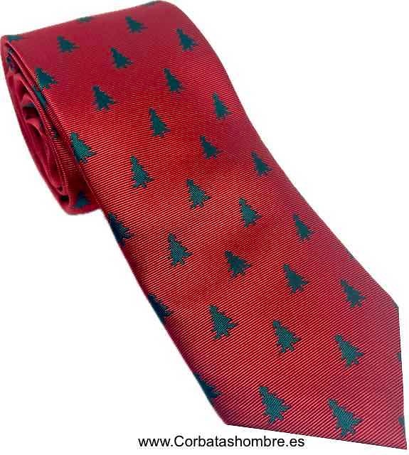 CORBATA ROJO NAVIDAD CON ÁRBOLES DE ABETO VERDES 