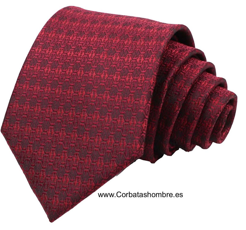 CORBATA ROJO OSCURO O GRANATE CLARO CON TELA BROCADA DIBUJO PANAL 