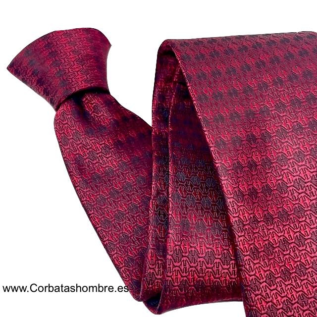 CORBATA ROJO OSCURO O GRANATE CLARO CON TELA BROCADA DIBUJO PANAL 