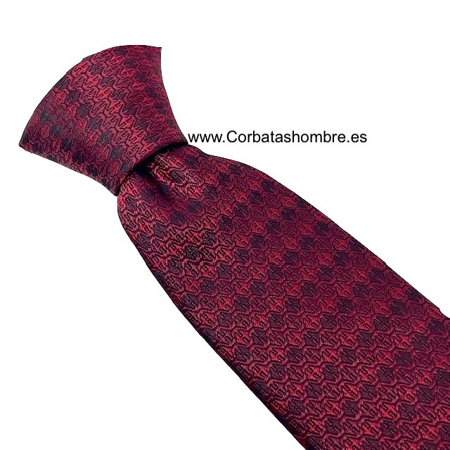 CORBATA ROJO OSCURO O GRANATE CLARO CON TELA BROCADA DIBUJO PANAL 