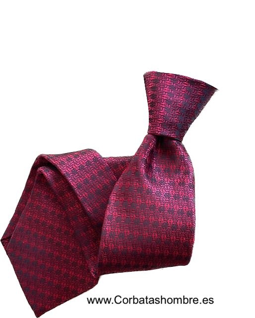 CORBATA ROJO OSCURO O GRANATE CLARO CON TELA BROCADA DIBUJO PANAL 