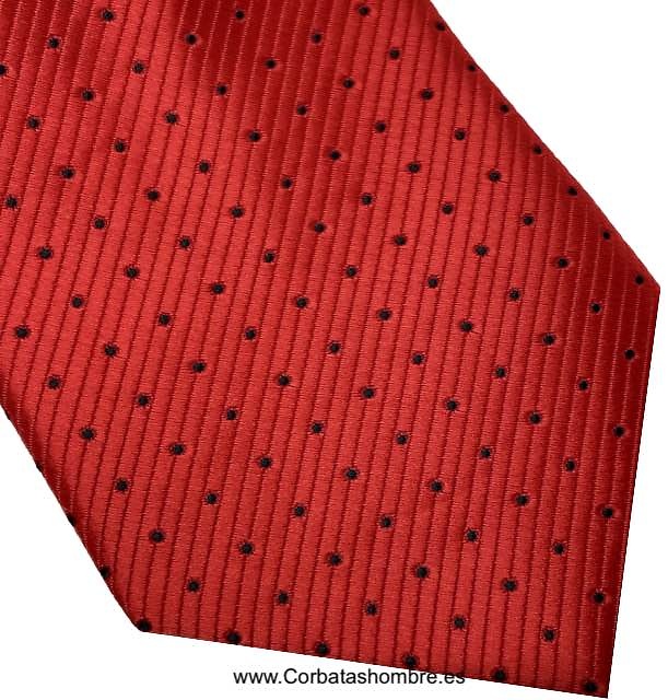 CORBATA ROJO VIVO CON TOPOS NEGROS MUY PEQUEÑOS 