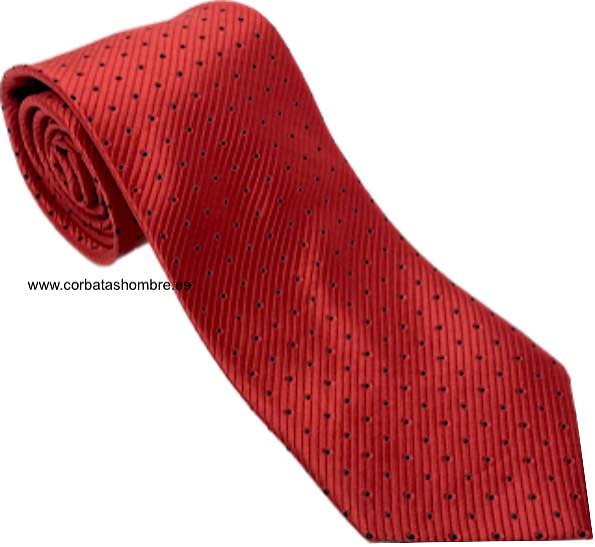 CORBATA ROJO VIVO CON TOPOS NEGROS MUY PEQUEÑOS 