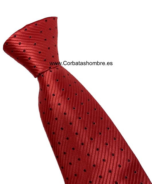 CORBATA ROJO VIVO CON TOPOS NEGROS MUY PEQUEÑOS 