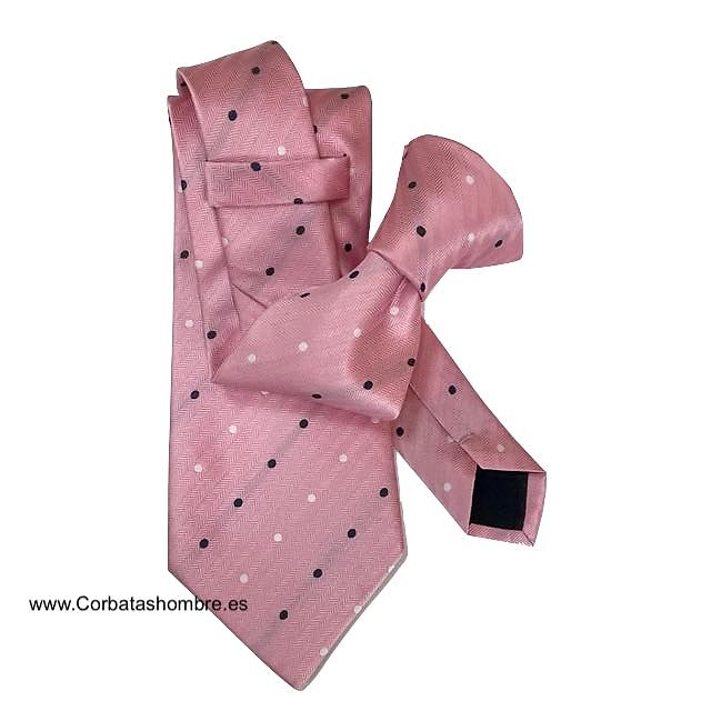 CORBATA ROSA CON LUNARES BLANCOS Y MARINOS MUY ELEGANTE 