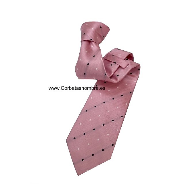 CORBATA ROSA CON LUNARES BLANCOS Y MARINOS MUY ELEGANTE 