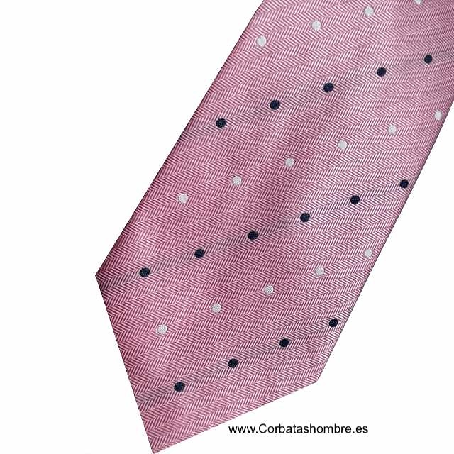 CORBATA ROSA CON LUNARES BLANCOS Y MARINOS MUY ELEGANTE 