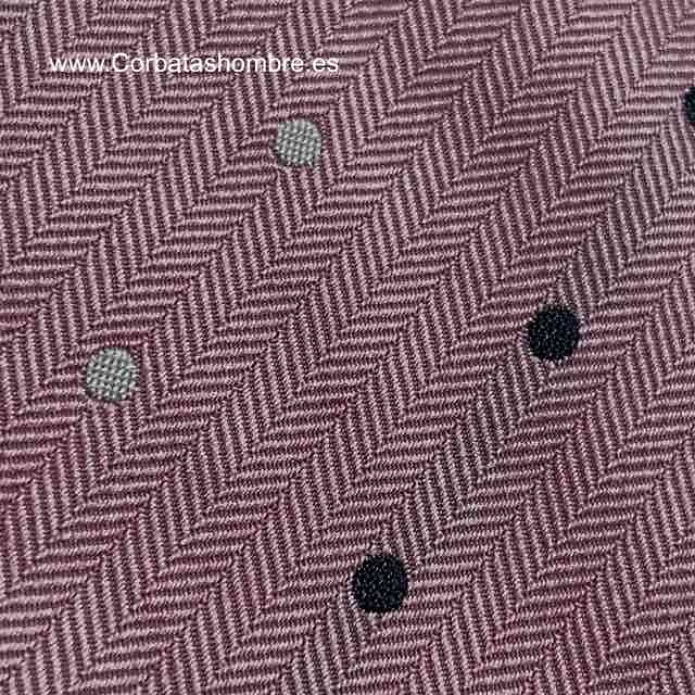 CORBATA ROSA CON LUNARES BLANCOS Y MARINOS MUY ELEGANTE 
