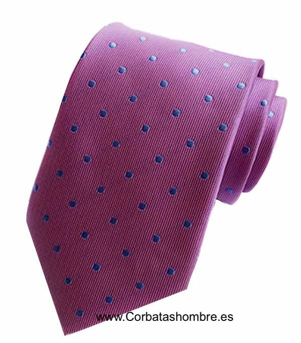 CORBATA ROSA CON LUNARES EN AZUL CLARO 