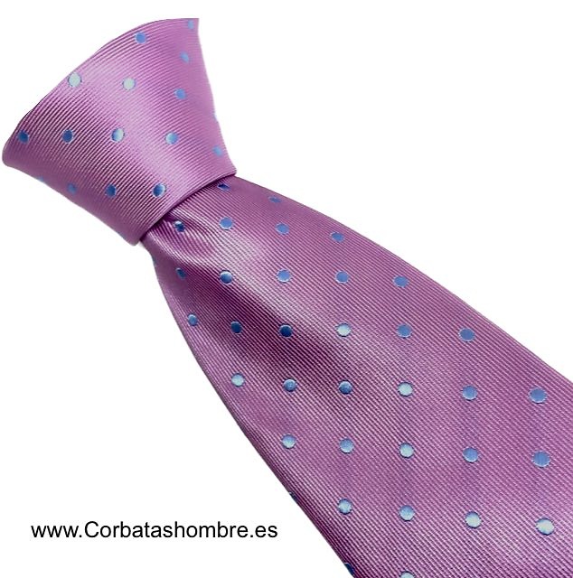 CORBATA ROSA CON LUNARES EN AZUL CLARO 