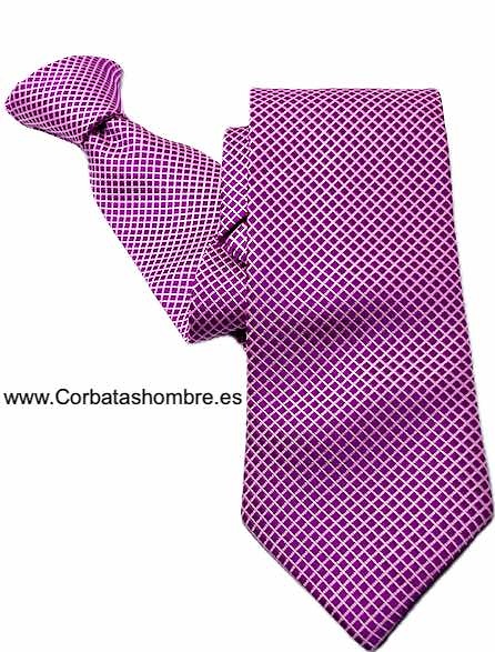 CORBATA ROSA CON ROMBOS PEQUEÑOS FUCSIAS 