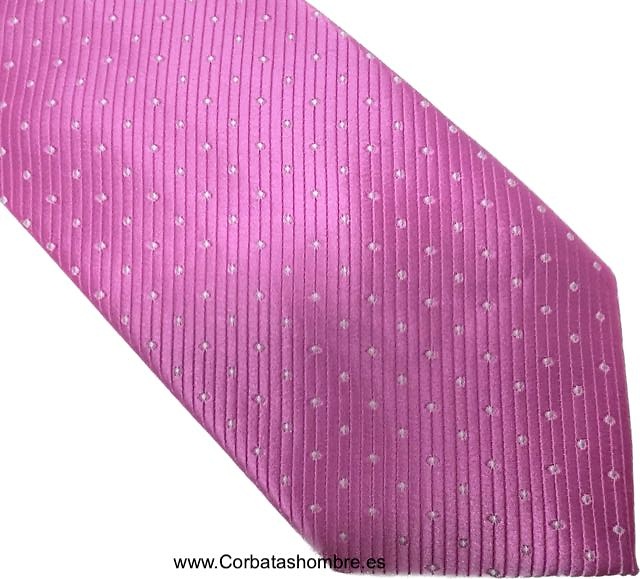 CORBATA ROSA CON TOPOS BLANCOS MUY PEQUEÑOS 