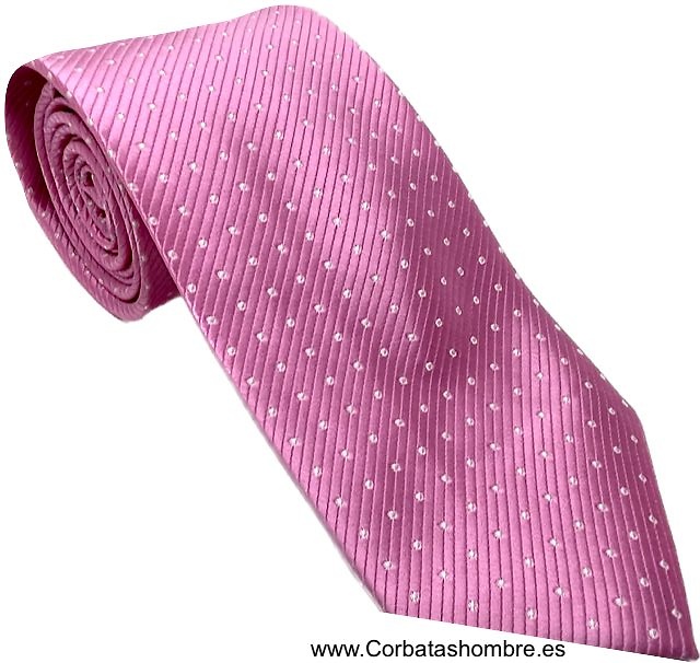 CORBATA ROSA CON TOPOS BLANCOS MUY PEQUEÑOS 