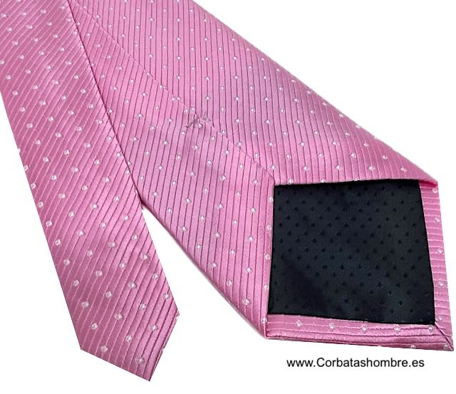 CORBATA ROSA CON TOPOS BLANCOS MUY PEQUEÑOS 