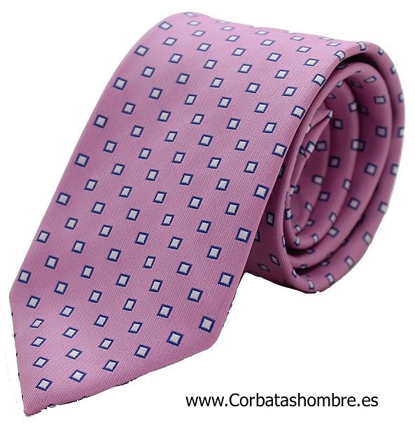 Torpe Quinto guardarropa corbata hombre rosa palo con cuadrados blancos azules
