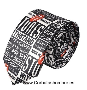 CORBATA STONES ORIGINAL Y MODERNA CON LETRAS BLANCAS Y NEGRAS 