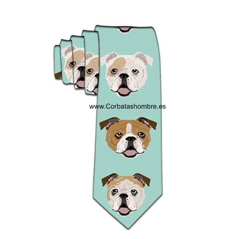 CORBATA VERDE CLARO CON CARAS GRANDES DE PERROS 