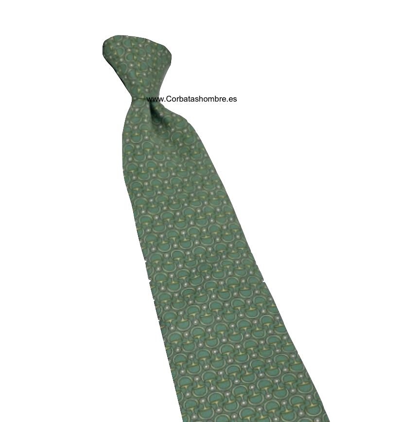 CORBATA VERDE CLARO CON DIBUJO DE ESPUELAS DORADAS 