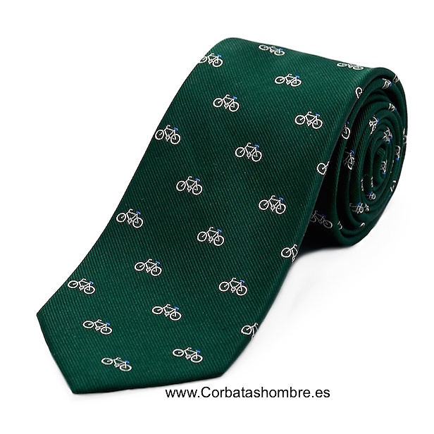 CORBATA VERDE CON BICICLETAS ESTRECHA 