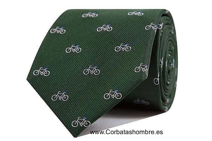 CORBATA VERDE CON BICICLETAS ESTRECHA 