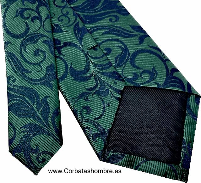 CORBATA VERDE CON CENEFA DE HOJAS VERDE OSCURO MUY ELEGANTE 