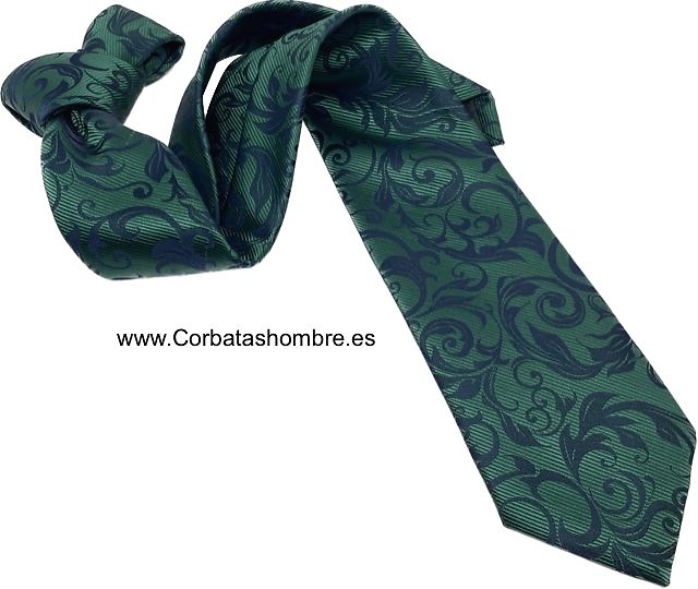 CORBATA VERDE CON CENEFA DE HOJAS VERDE OSCURO MUY ELEGANTE 