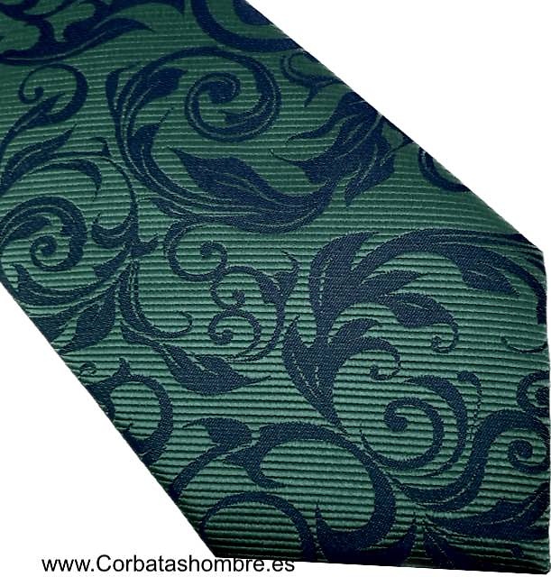 CORBATA VERDE CON CENEFA DE HOJAS VERDE OSCURO MUY ELEGANTE 