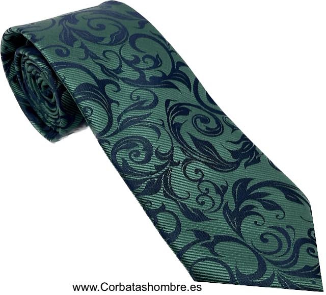 CORBATA VERDE CON CENEFA DE HOJAS VERDE OSCURO MUY ELEGANTE 