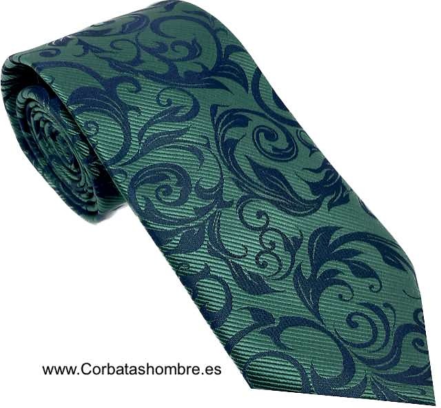 CORBATA VERDE CON CENEFA DE HOJAS VERDE OSCURO MUY ELEGANTE 