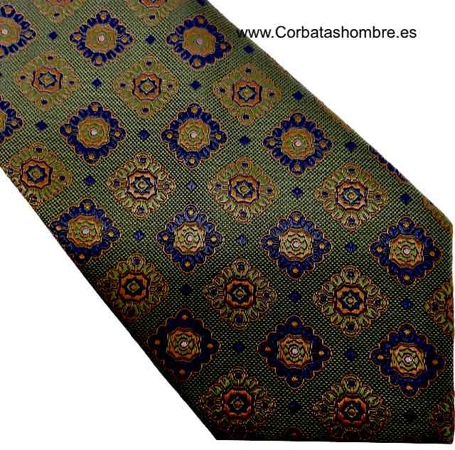 CORBATA VERDE DE CUARTERONES BARROCOS AZULES CON COBRE ELEGANTÍSIMA 