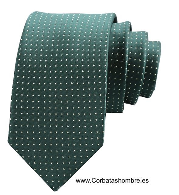 CORBATA VERDE ELEGANCE CON MICRO TOPOS O LUNARES BLANCOS 