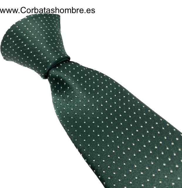 CORBATA VERDE ELEGANCE CON MICRO TOPOS O LUNARES BLANCOS 