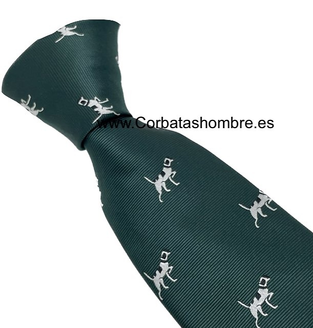 CORBATA VERDE INGLÉS CON PERROS POITIERS BLANCOS Y NEGROS 