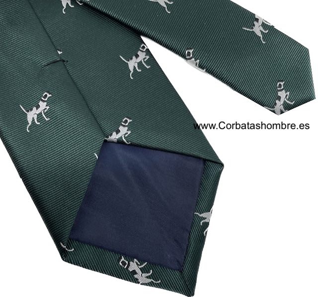 CORBATA VERDE INGLÉS CON PERROS POITIERS BLANCOS Y NEGROS 