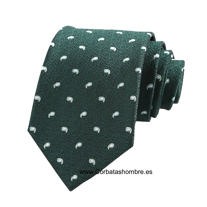 CORBATA VERDE OSCURO CON CACHEMIRES PEQUEÑOS BLANCOS 