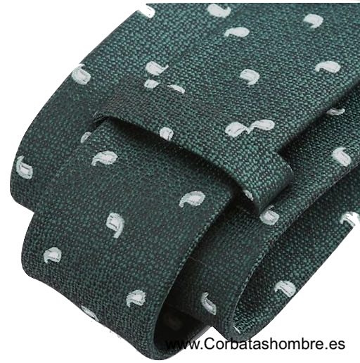 CORBATA VERDE OSCURO CON CACHEMIRES PEQUEÑOS BLANCOS 