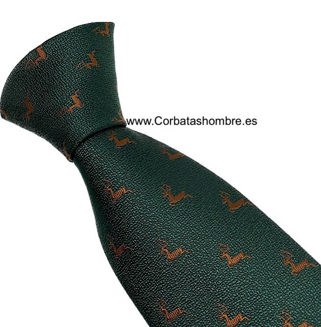 CORBATA VERDE OSCURO CON DIBUJO DE CIERVOS MARRONES 