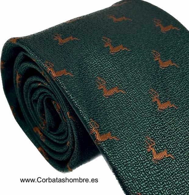 CORBATA VERDE OSCURO CON DIBUJO DE CIERVOS MARRONES 